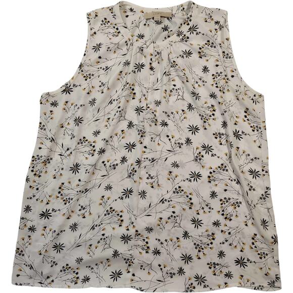 LOFT Tops - LOFT Women's White Floral Pearl Button Chiffon Sleeveless Blouse Size XL Petite